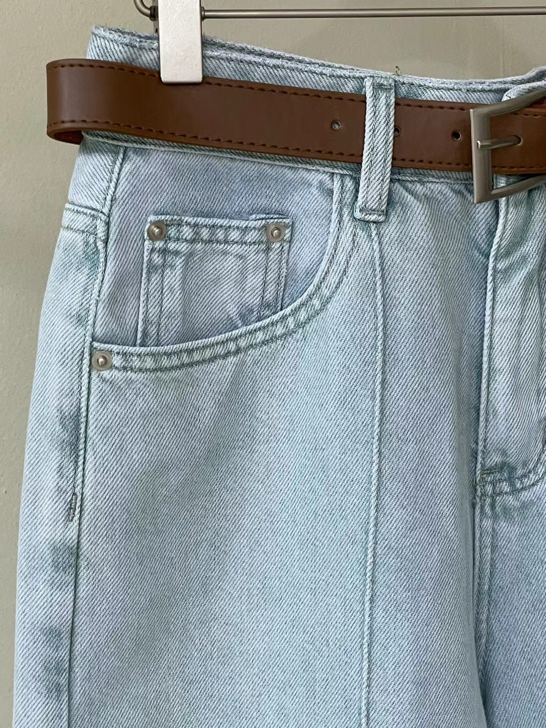 Pintuck高腰九分牛仔褲