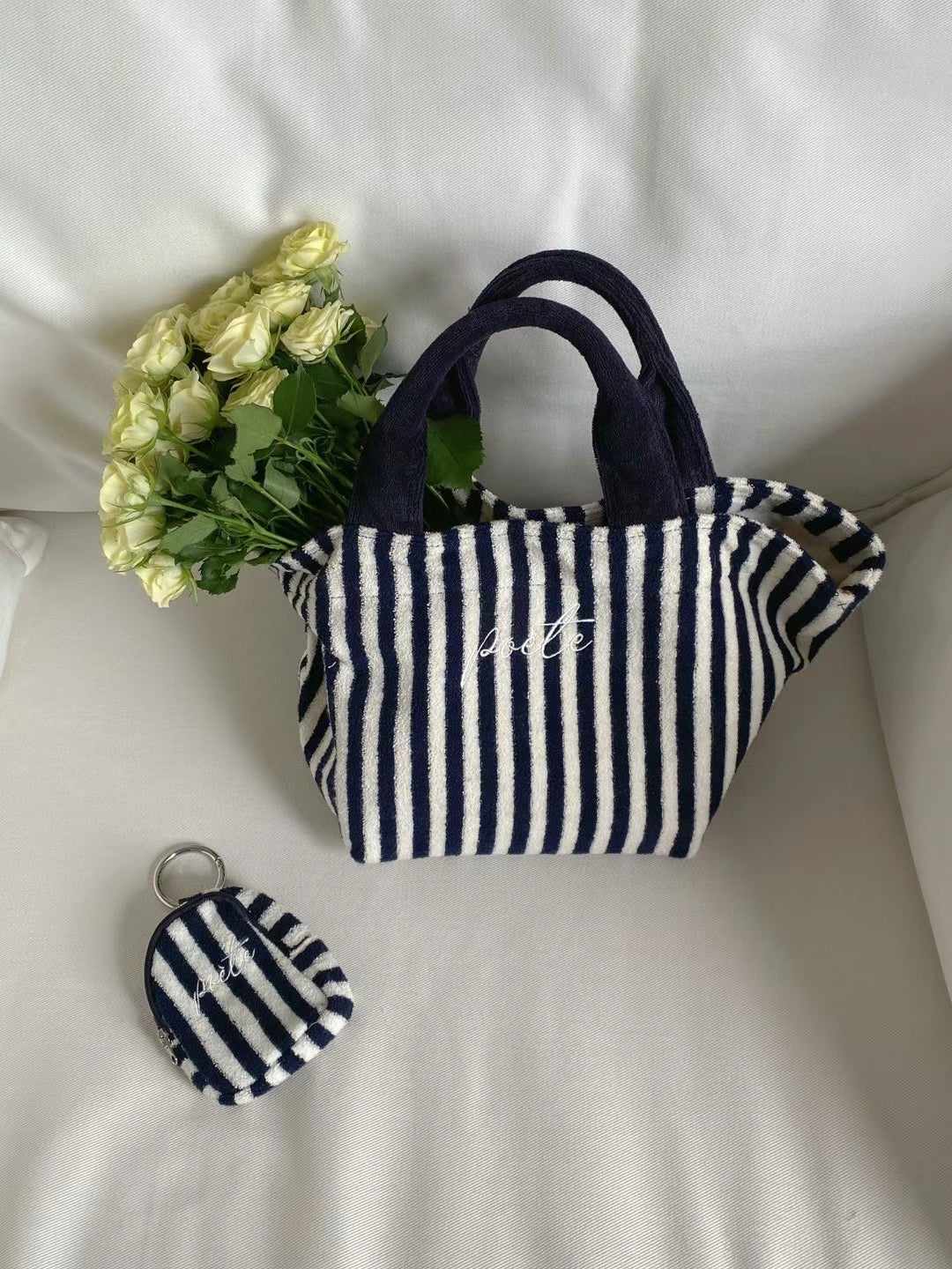 毛巾布條紋Tote bag