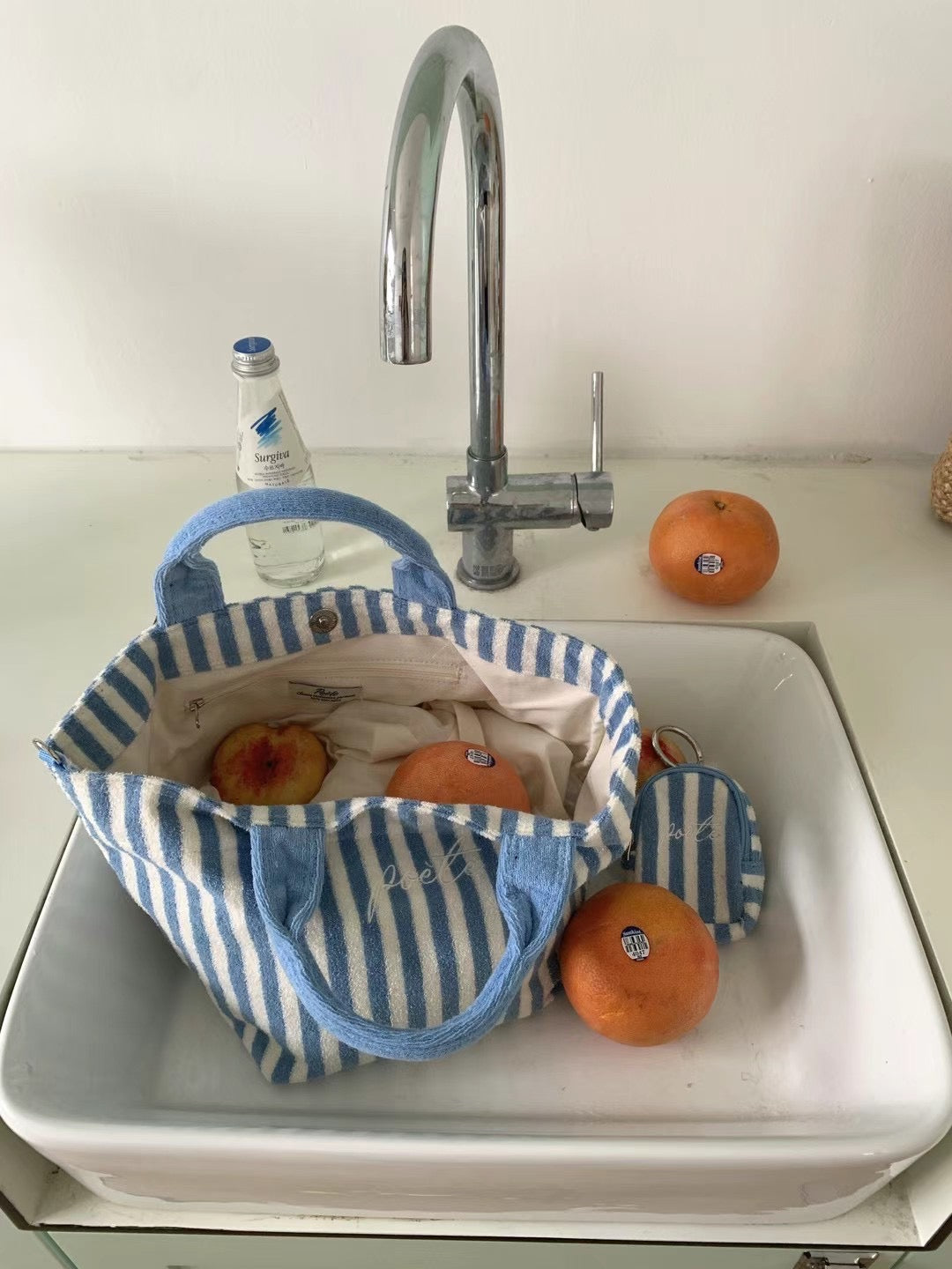 毛巾布條紋Tote bag