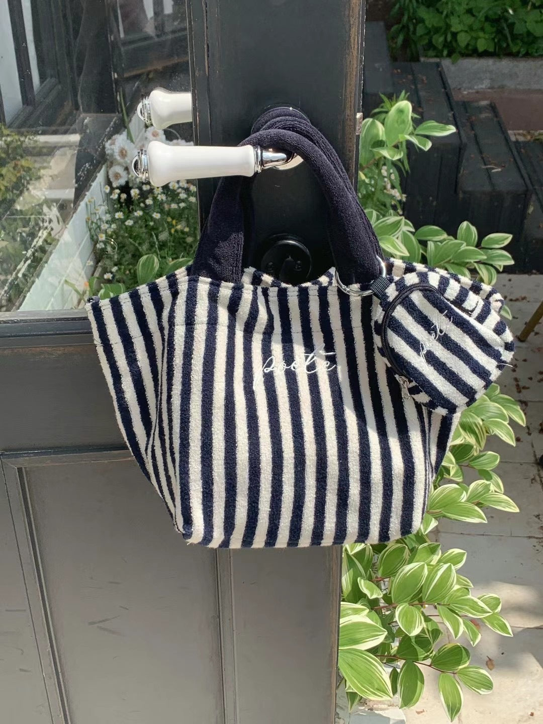 毛巾布條紋Tote bag