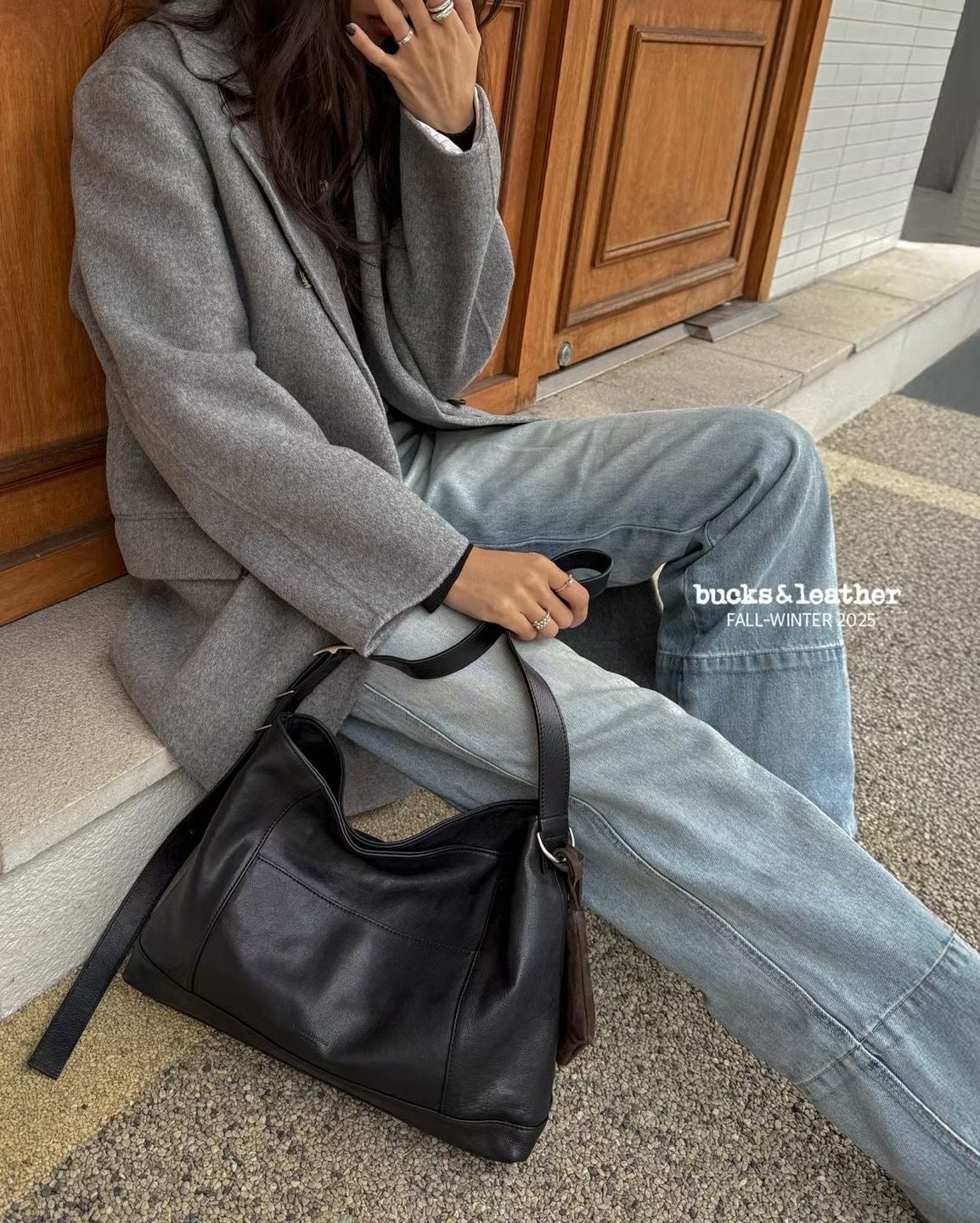 羊皮磁吸率性tote bag