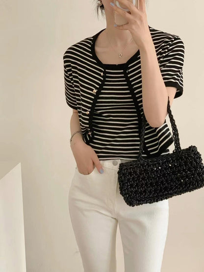 間紋短袖外套set