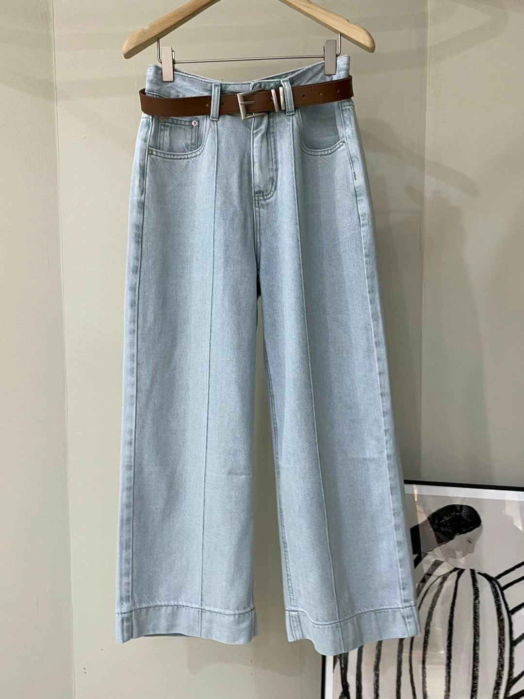 Pintuck cropped leg jeans (Belt set)