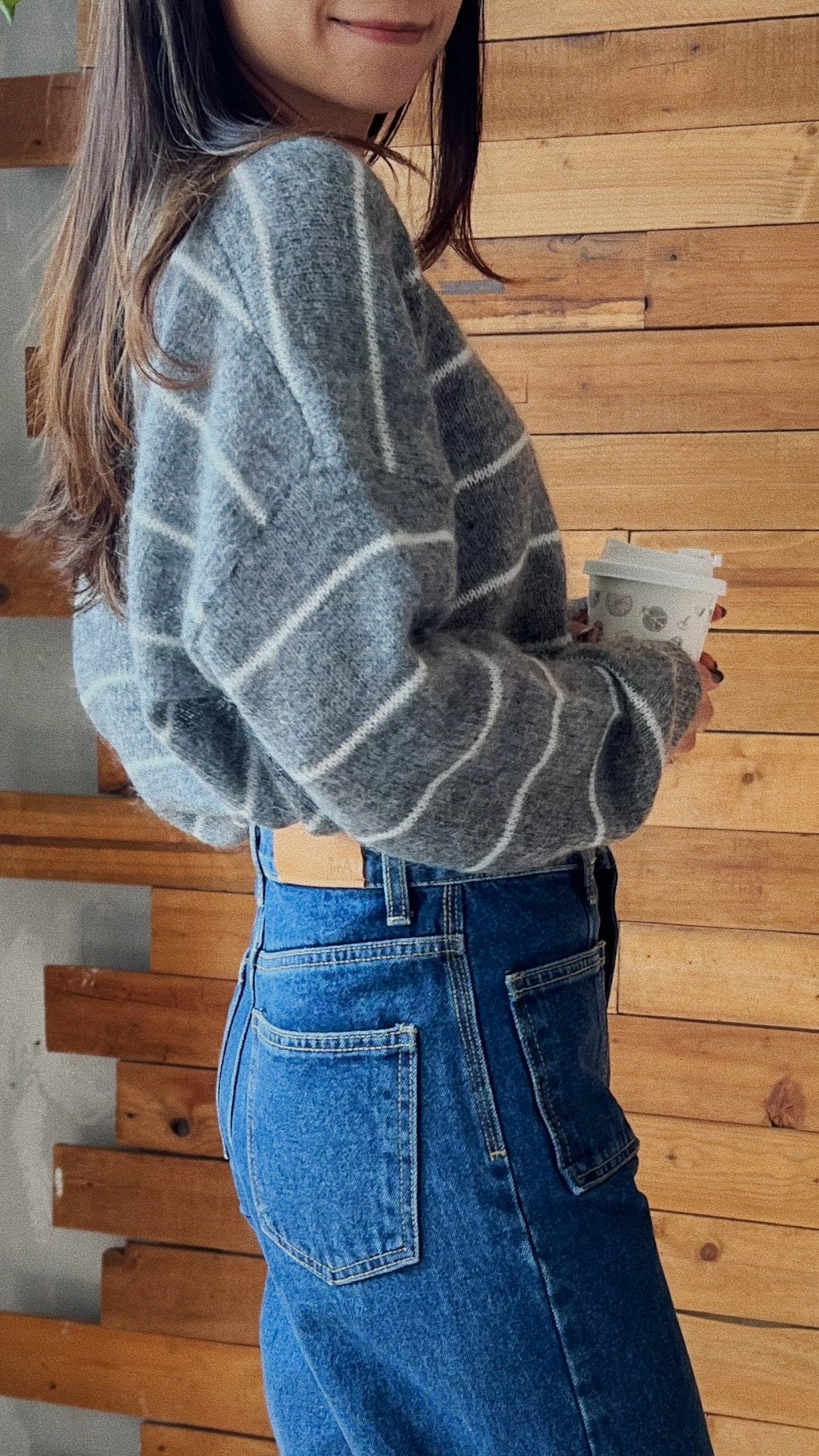 V領條紋羊毛針織上衣