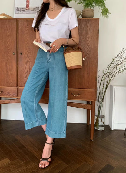 Pintuck cropped leg jeans (Belt set)