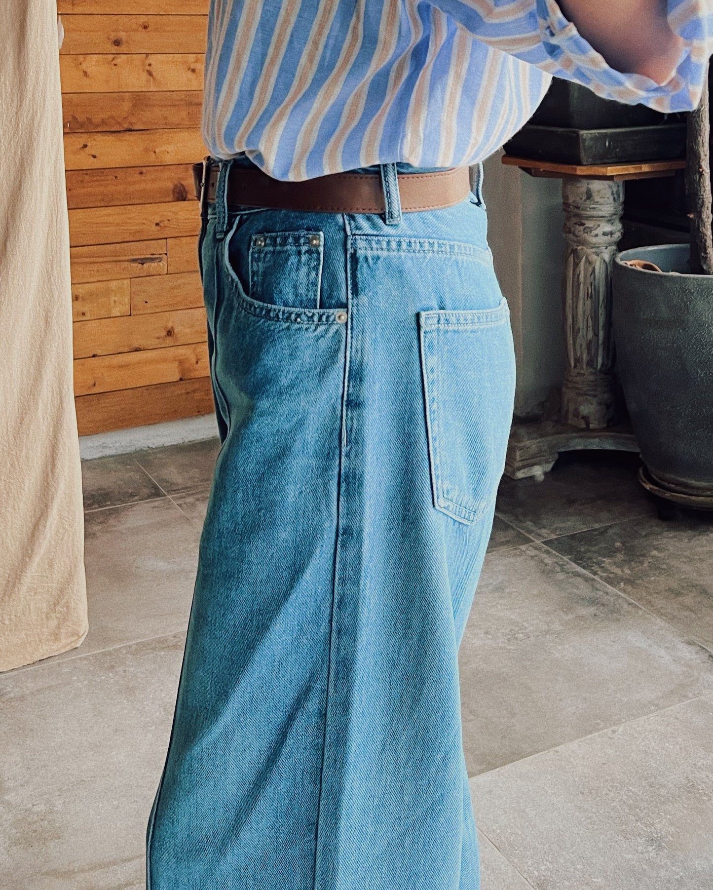 Pintuck cropped leg jeans (Belt set)