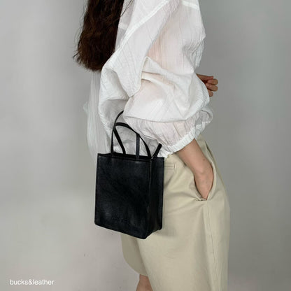 牛皮Box tote bag (S) [附送同色散紙包]