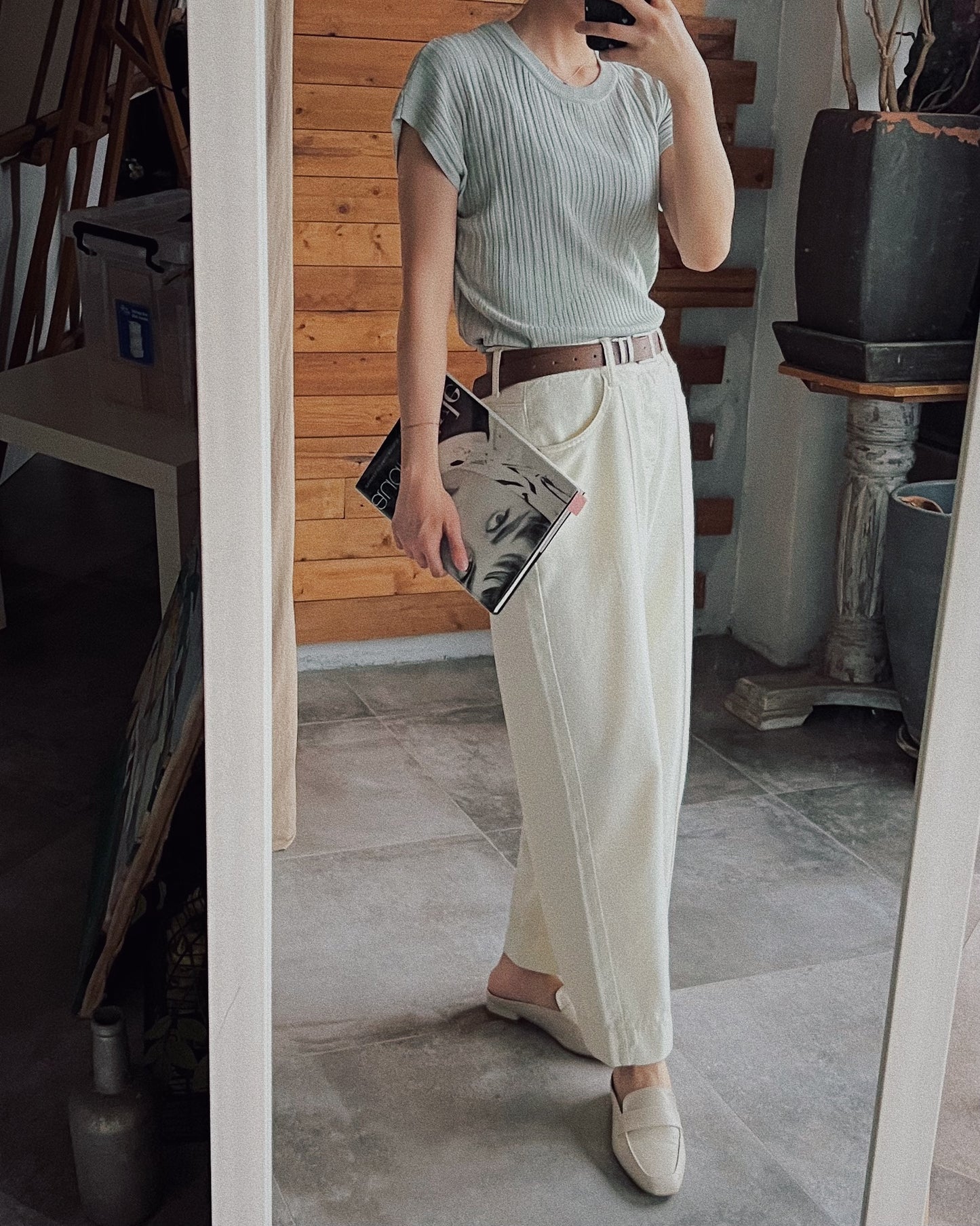 Pintuck cropped leg jeans (Belt set)