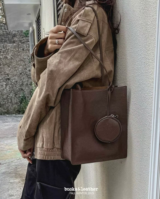 牛皮Box tote bag (L) [附送同色散紙包]