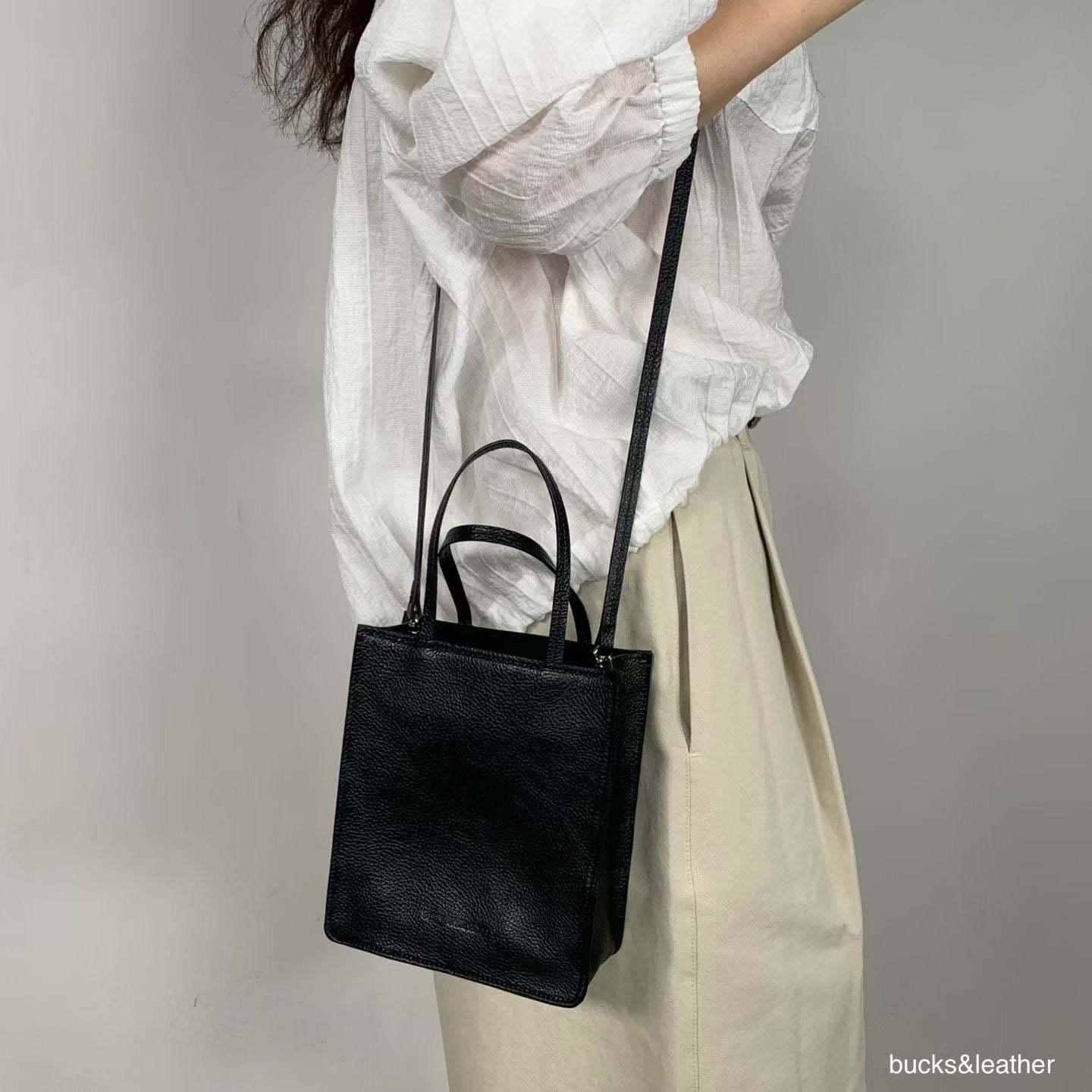 牛皮Box tote bag (S) [附送同色散紙包]