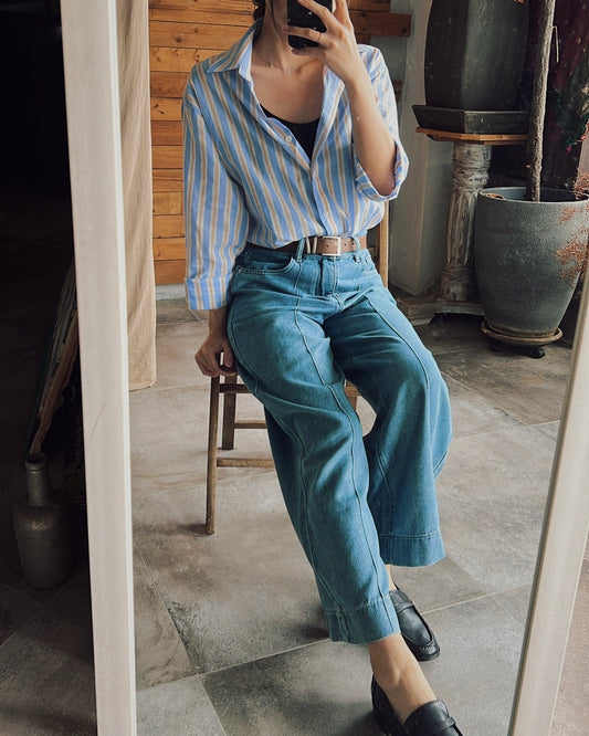 Pintuck cropped leg jeans (Belt set)