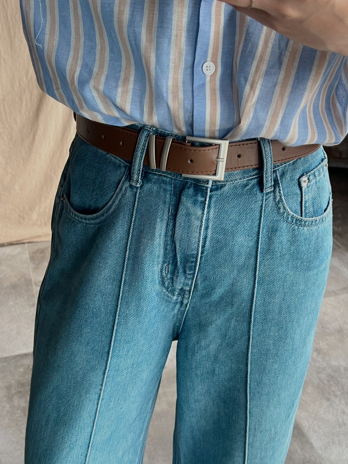 Pintuck cropped leg jeans (Belt set)