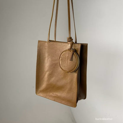 牛皮Box tote bag (L) [附送同色散紙包]