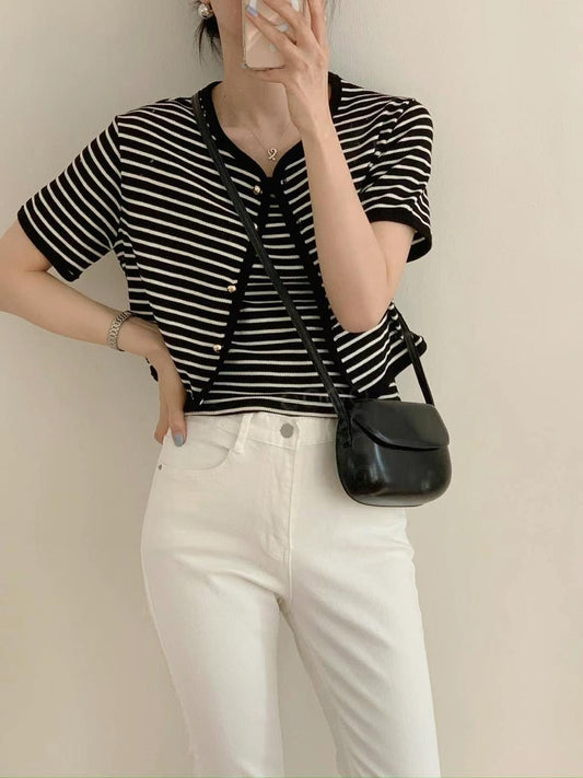 間紋短袖外套set