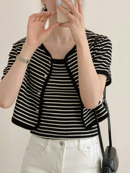 間紋短袖外套set