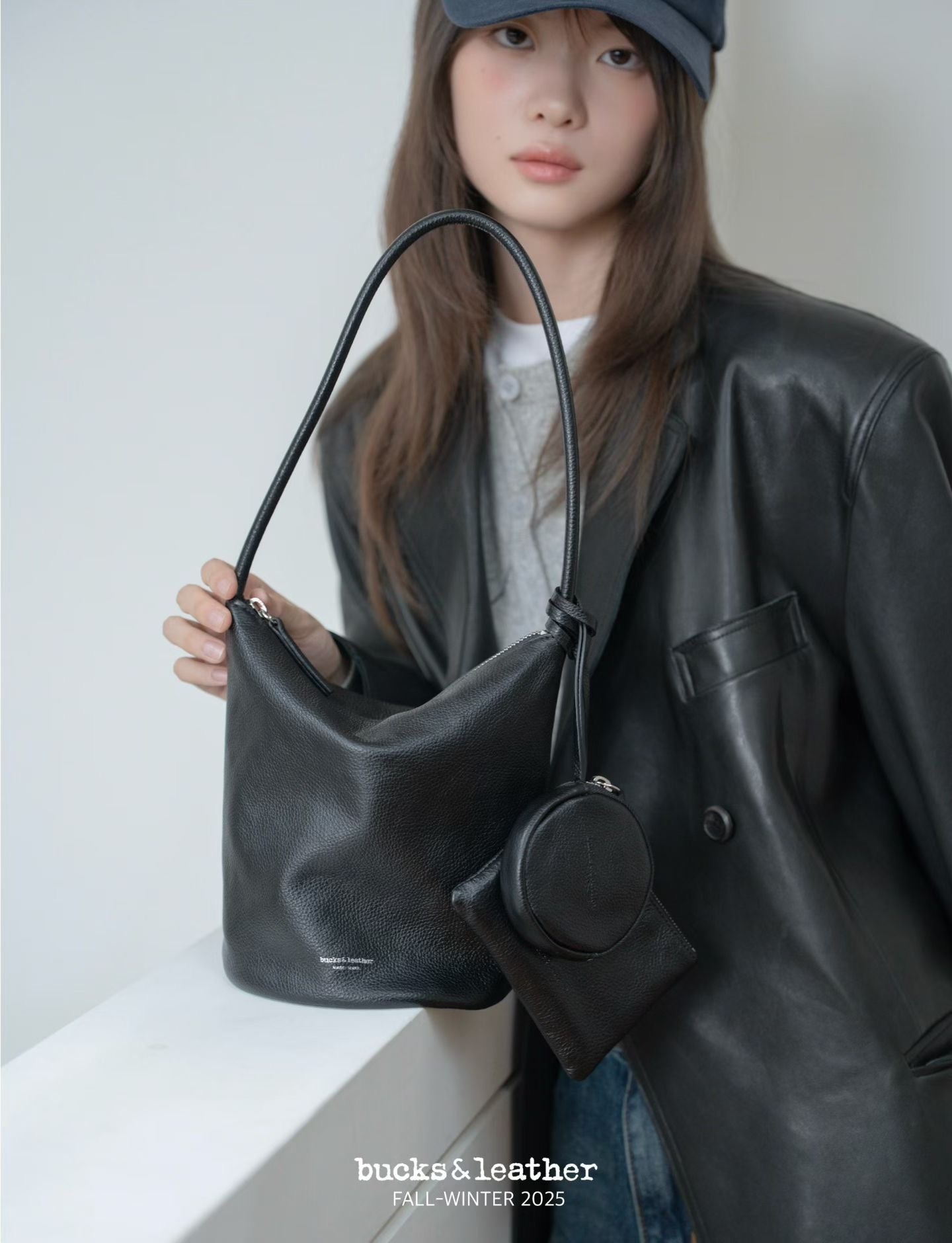 慵懶風牛皮水桶包 [附送同色散紙包]