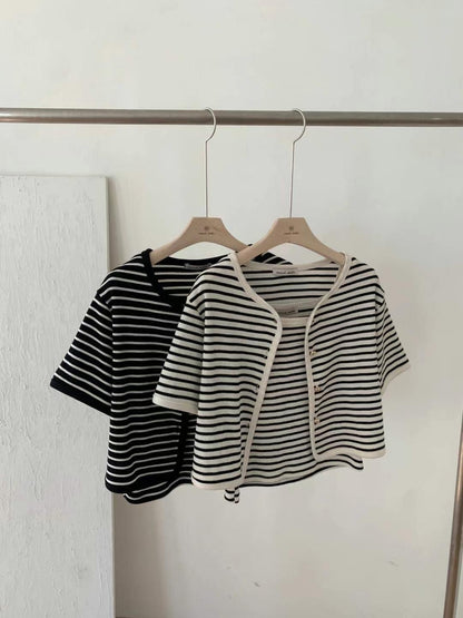 間紋短袖外套set