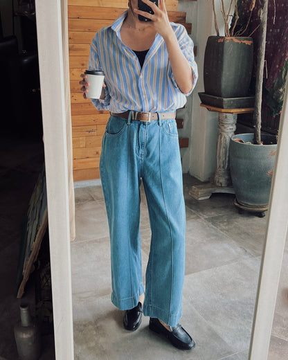 Pintuck cropped leg jeans (Belt set)