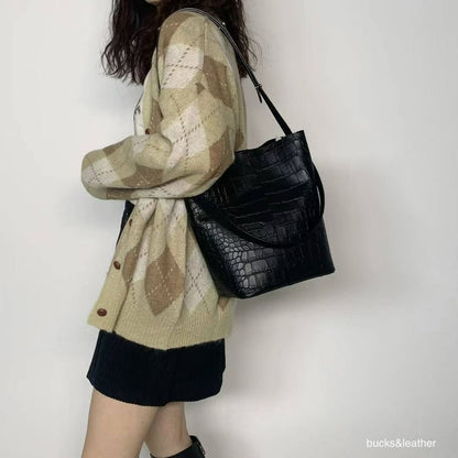 牛皮鱷魚紋bucket bag