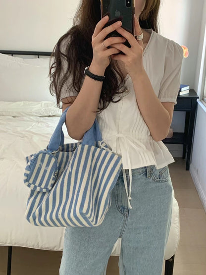 毛巾布條紋Tote bag