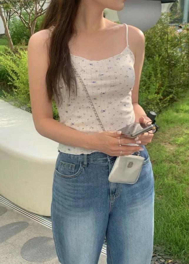 小藍花滾邊吊帶背心