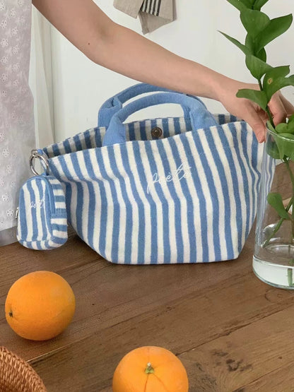 毛巾布條紋Tote bag